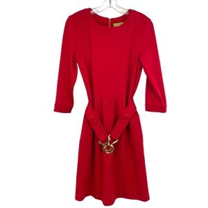 Elizabeth McKay The Pleated Red Belted Knit Dress